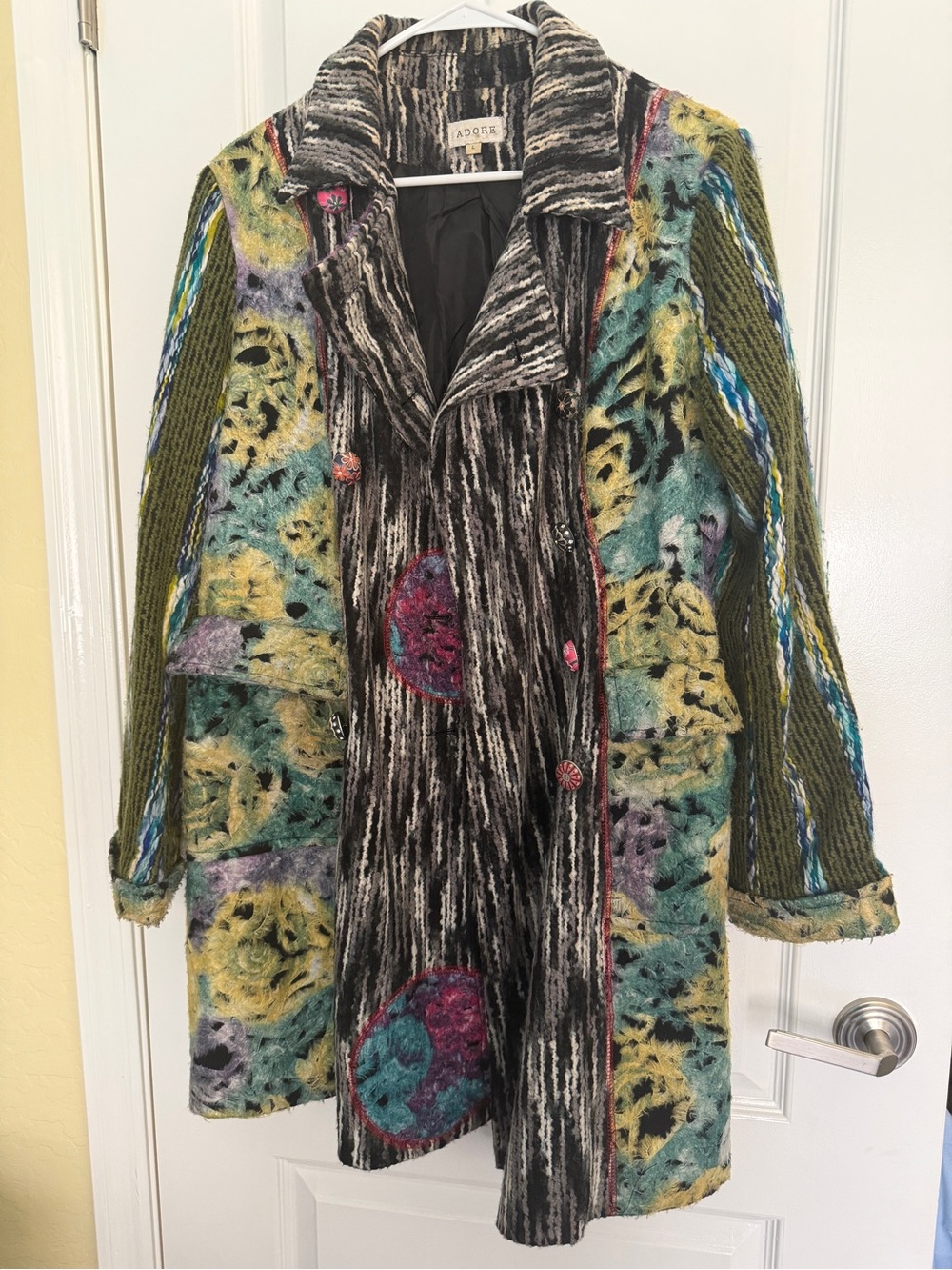Adore Multicolor Patchwork Trench Coat with Olive Sleeves